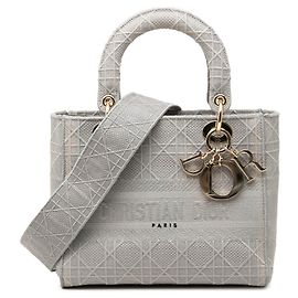 Dior Gray Medium Embroidered Canvas Cannage Lady D Lite