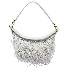 LOEWE Luna Hobo aus weißem Leder mit Fransen, Small