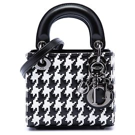 Dior Black Micro Calfskin Houndstooth Embossed Macro Lady Dior