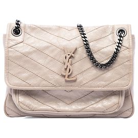 Saint Laurent Beige Medium Crinkled Calfskin Niki