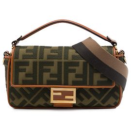Bolso Satchel Baguette Fendi de lona bordada Zucca verde