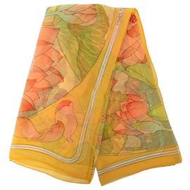 Foulard in seta mousseline Hermès Yellow Fleurs De Lotus 90