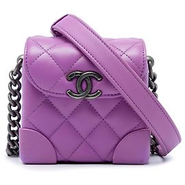 Chanel Mini CC Quilted Lambskin Trunk Like Box Crossbody Viola