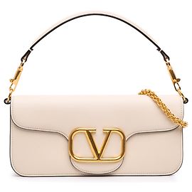 Borsa Satchel VLogo Loco Valentino in vitello bianco Medium