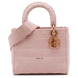 Dior Pink Medium Embroidered Canvas Cannage Lady D Lite