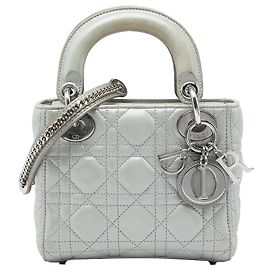 Dior Gray Mini Iridescent Lambskin Cannage Lady Dior