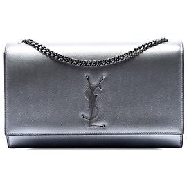 Saint Laurent Silver Medium Metallic Grain De Poudre Monogram Kate Crossbody