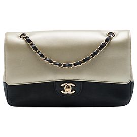 Chanel Gold Medium Classic Bicolor Caviar and Iridescent Calfskin Double Flap
