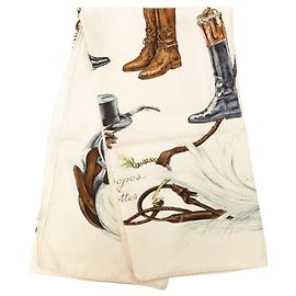 Hermès White A Propos De Bottes Silk Scarf 90