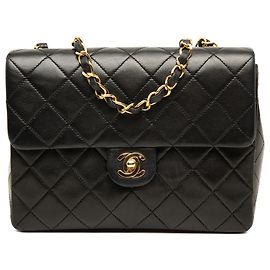 Chanel Black Square Quilted Lambskin Single Flap
