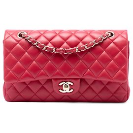 Chanel Red Medium Classic Lambskin Double Flap