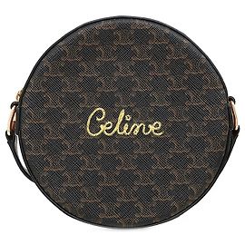 Céline Bolsa Redonda de Alça Celine Triomphe em Lona Revestida Bordada, Marrom