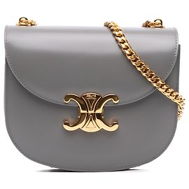 Céline Celine Gray Teen Shiny Calfskin Triomphe Besace Clea Chain Crossbody