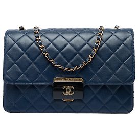 Chanel Blue Large Quilted Sheepskin Beauty Lock Flap