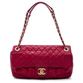Chanel Red Large Quilted Iridescent Calfskin Coco Pleats Flap
