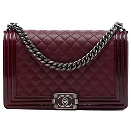 Chanel Red Medium Quilted Goatskin and Patent Boy Flap