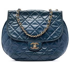 Chanel Blue Medium Quilted Glazed Calfskin Bubble CC Flap