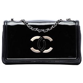Chanel Black CC Patent Lipstick Ligne Flap