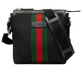 Sac messager Gucci en toile Techno noire avec bande Web