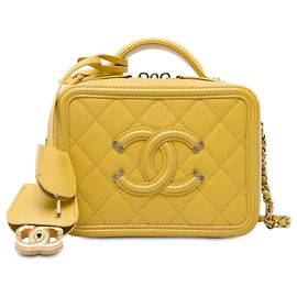 Chanel Yellow Small Caviar CC Filigree Vanity Case