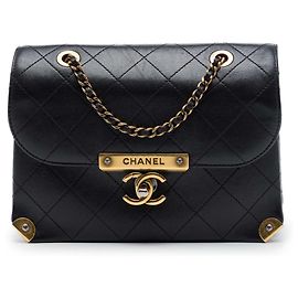 Chanel Black Quilted Lambskin Around The Corner Flap