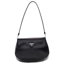Borsa a spalla con patta Cleo in pelle Spazzolato nera Prada