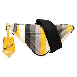 Prada Borsa a tracolla in tela Canapa Baiadera gialla con logo triangolare