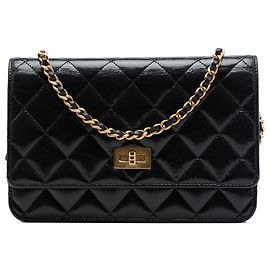 Chanel Portafoglio con catena Reissue 2.55 in pelle di vitello trapuntata nera
