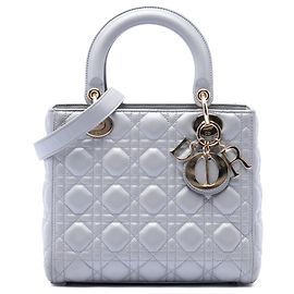 Dior Gray Medium Pearlescent Lambskin Cannage Lady Dior