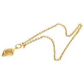 Collier pendentif Chanel Gold CC plaqué or en forme de diamant