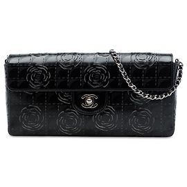 Chanel Black Laser Cut Camellia Patent East West Flap
