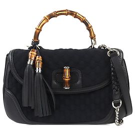 Borsa Gucci Large GG in neoprene nero con manico New Bamboo