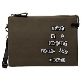 Valentino Green Jamie Reid Bestickte Canvas Rockstud Clutch