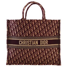 Bolso Book Tote Dior rojo grande de lona bordada Oblique