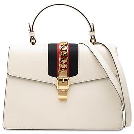 Borsa Gucci Sylvie con manico in pelle di vitello bianca, taglia Medium