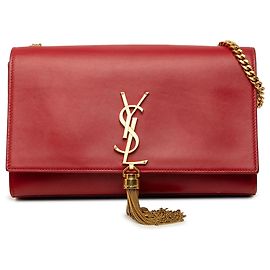 Saint Laurent Red Medium Smooth Calfskin Classic Monogram Kate Tassel Crossbody
