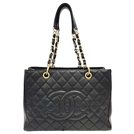 Borsa Chanel GST Chain Tote in pelle di vitello grana naturale nera