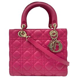Borsa Christian Dior Lady in pelle d'agnello rosa Cannage