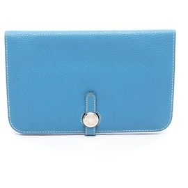Hermès Cartera larga Hermes Dogon Duo GM en cuero Blue Jean