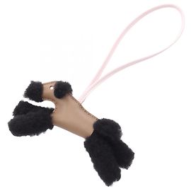 Charm Hermès Buddy in pelle d'agnello nero rosa marrone