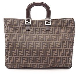 Fendi Zucca Tote Bag Braun Leder und Canvas