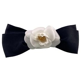 Chanel Ribbon Barrette Flower Camellia Hair Clip