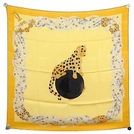 MUST DE CARTIER PANTHERE BIJOUX FOULARD QUADRATO 90 IN SETA GIALLO SCATOLA SCARF