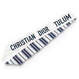 NUOVO FOULARD CHRISTIAN DIOR MITZAH TULUM IN TWILL DI SETA BIANCO BLU