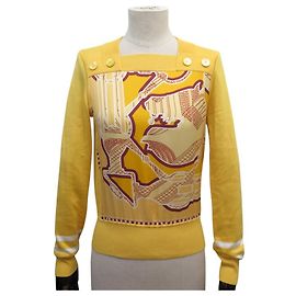 Hermès NEUER HERMES TATERSALES ZIGZAG PULLOVER GR. 34 XS TWILL SEIDE MIMOSENGELB