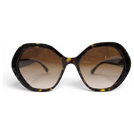 CHANEL RUNDE SONNENBRILLE MIT PAILETTEN CC LOGO 5451 BROWN SUNGLASSES