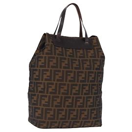 FENDI Zucca Canvas Hand Bag Black Brown