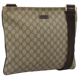 GUCCI GG Supreme Shoulder Bag PVC Leather Beige Gold Tone 201446