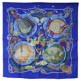 Hermès HERMES Carre 90 Schal Grands Fonds Seide Blau