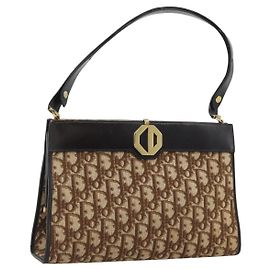 Christian Dior Trotter Canvas Shoulder Bag Beige Gold